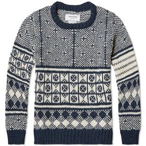 Thom Brown Men’s All Over Fair Aisle Pullover Knit Wool Sweater Navy Ireland NWT